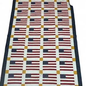 Handmade American Flag Quilt 55x79 Patriotic Patchwork Throw Red White Blue 2016